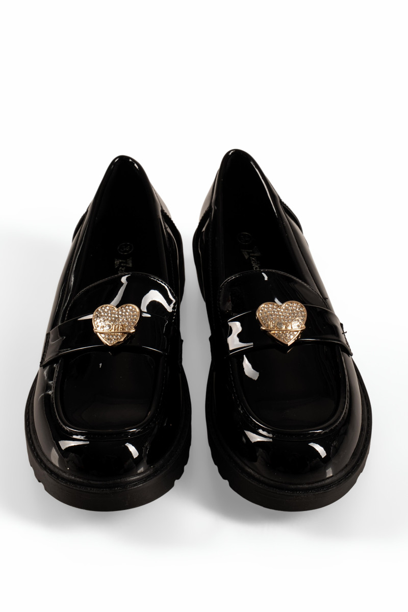 Zak μαύρα λουστρίνι loafers για κορίτσια με καρδιά με στρασάκια
