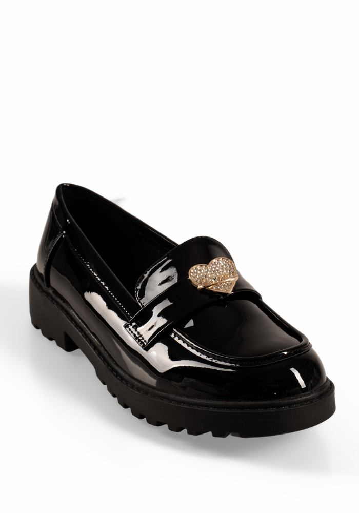 Zak μαύρα λουστρίνι loafers για κορίτσια με καρδιά με στρασάκια