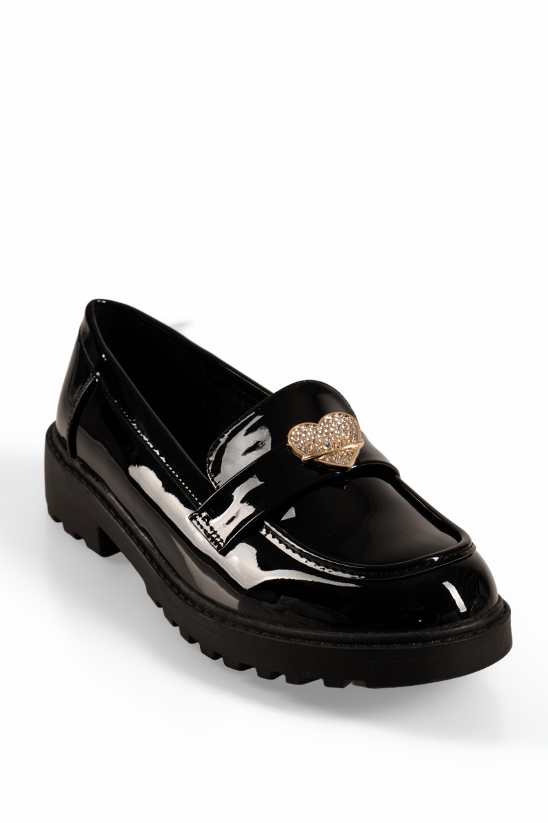 Zak μαύρα λουστρίνι loafers για κορίτσια με καρδιά με στρασάκια