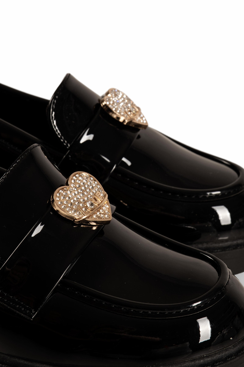 Zak μαύρα λουστρίνι loafers για κορίτσια με καρδιά με στρασάκια