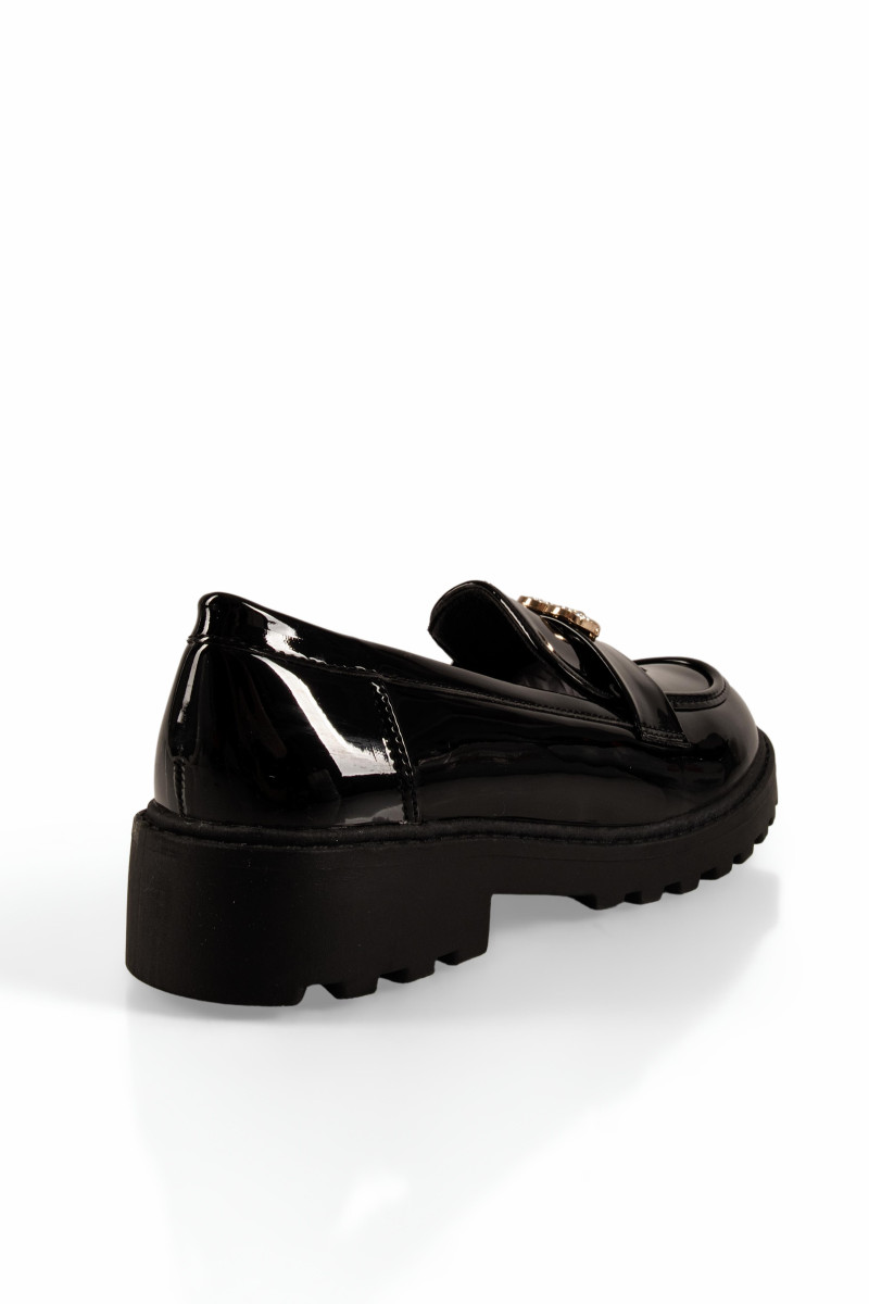 Zak μαύρα λουστρίνι loafers για κορίτσια με καρδιά με στρασάκια
