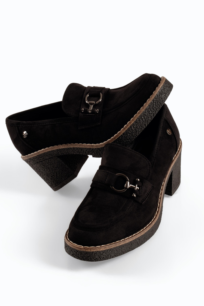 Zak μαύρα σουέτ γυναικεία loafers με κρεπ χοντρό τακούνι