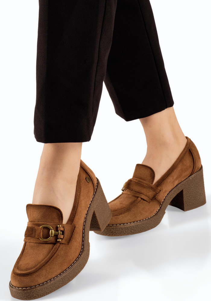Zak ταμπά σουέτ γυναικεία loafers με κρεπ χοντρό τακούνι