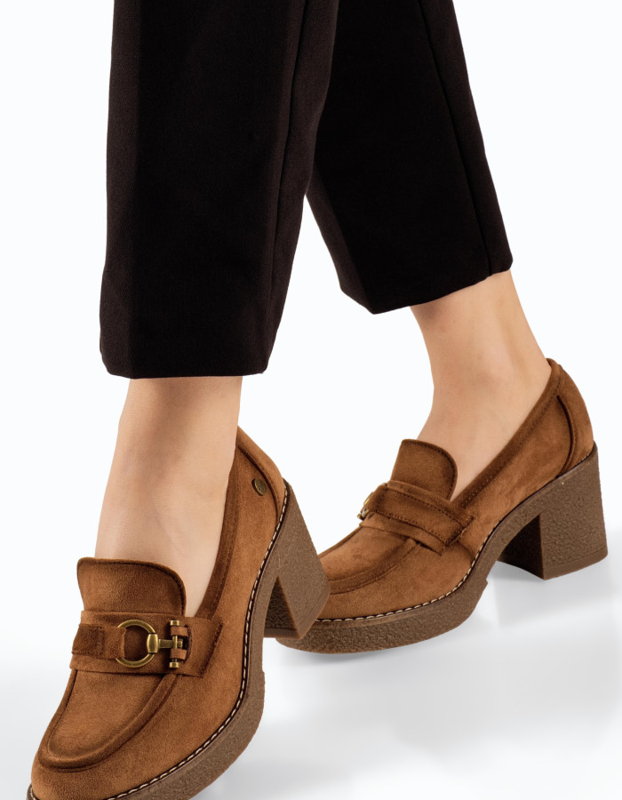 Zak ταμπά σουέτ γυναικεία loafers με κρεπ χοντρό τακούνι