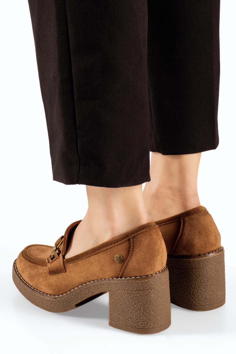 Zak ταμπά σουέτ γυναικεία loafers με κρεπ χοντρό τακούνι