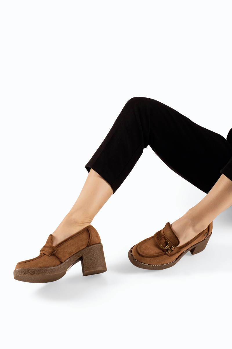 Zak ταμπά σουέτ γυναικεία loafers με κρεπ χοντρό τακούνι