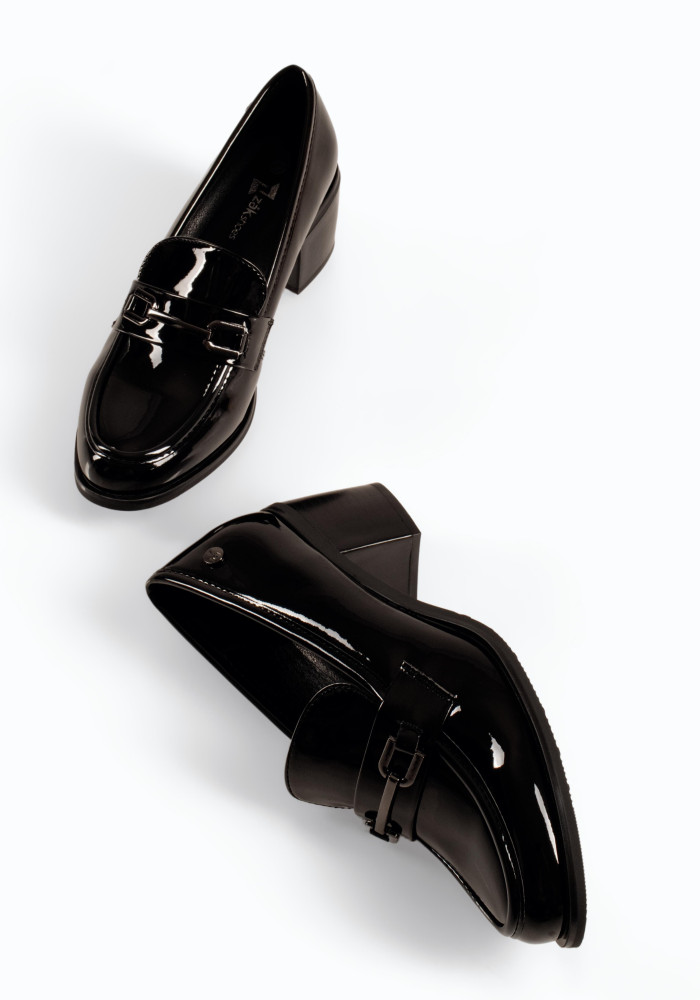 Zak μαύρα λουστρίνι γυναικεία loafers με χοντρό τακούνι
