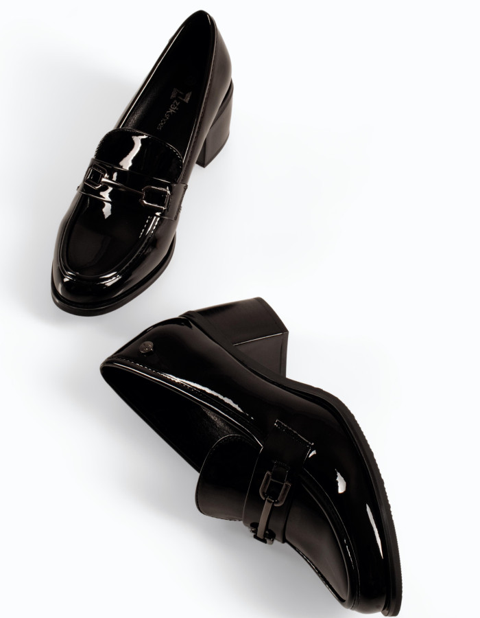 Zak μαύρα λουστρίνι γυναικεία loafers με χοντρό τακούνι