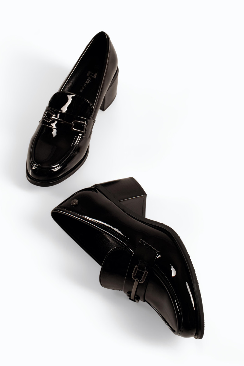 Zak μαύρα λουστρίνι γυναικεία loafers με χοντρό τακούνι