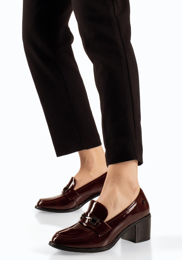 Zak μπορντώ λουστρίνι γυναικεία loafers με χοντρό τακούνι