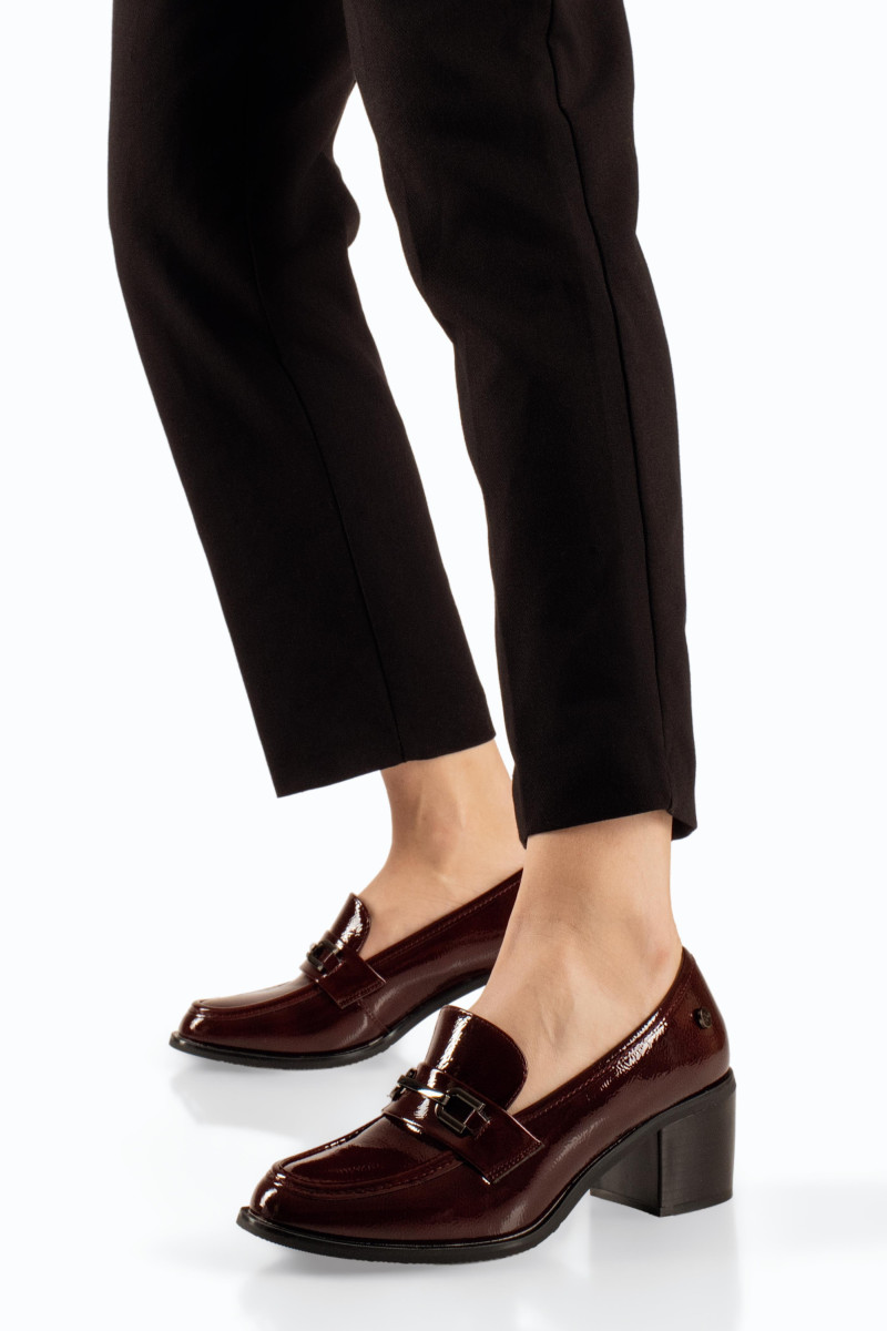 Zak μπορντώ λουστρίνι γυναικεία loafers με χοντρό τακούνι