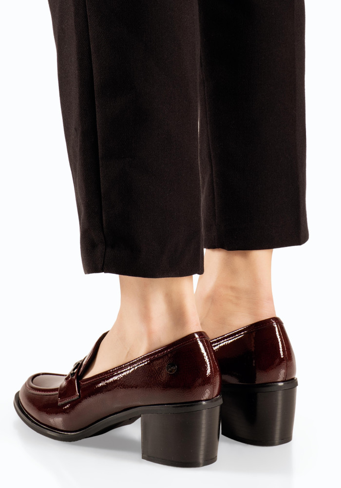 Zak μπορντώ λουστρίνι γυναικεία loafers με χοντρό τακούνι