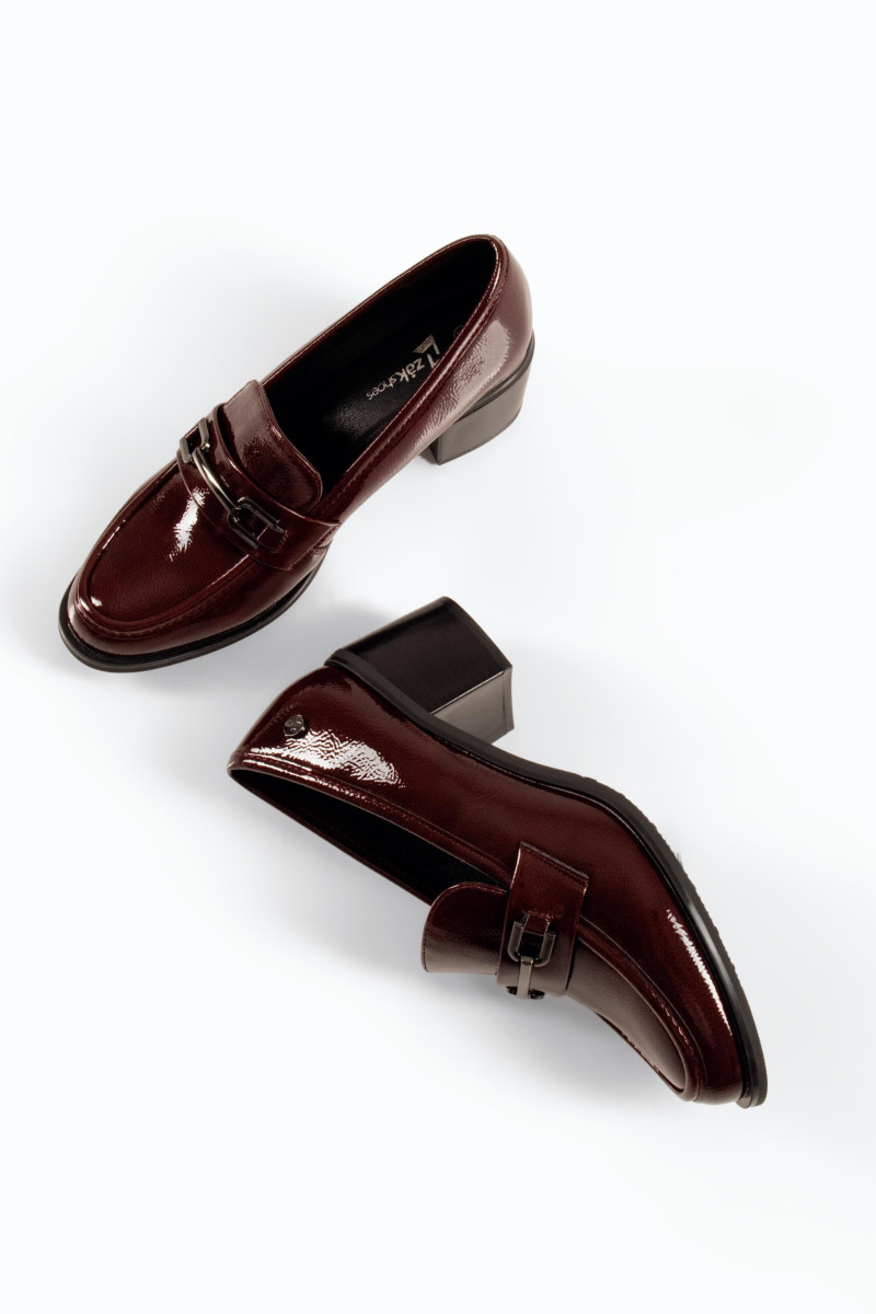 Zak μπορντώ λουστρίνι γυναικεία loafers με χοντρό τακούνι