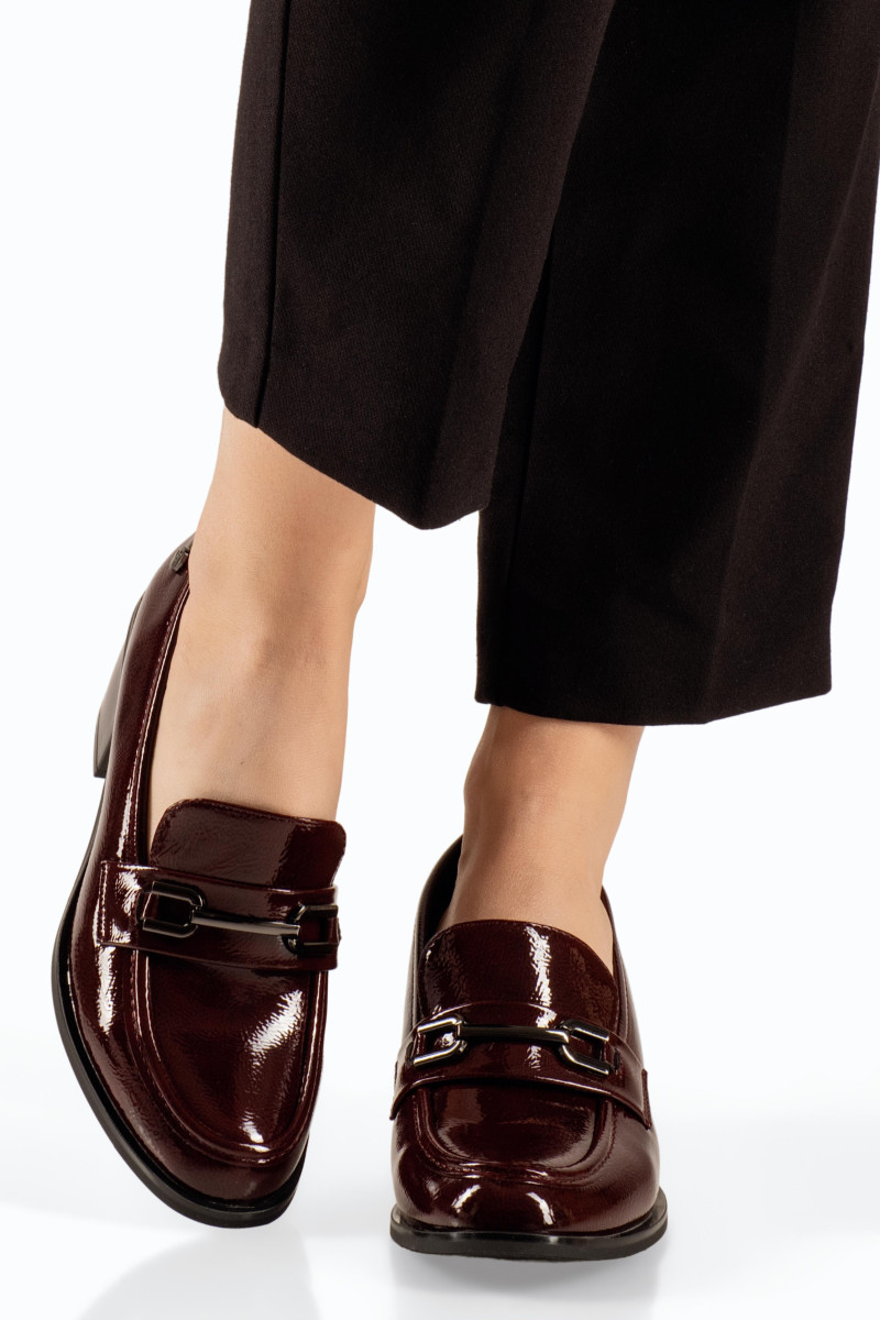 Zak μπορντώ λουστρίνι γυναικεία loafers με χοντρό τακούνι