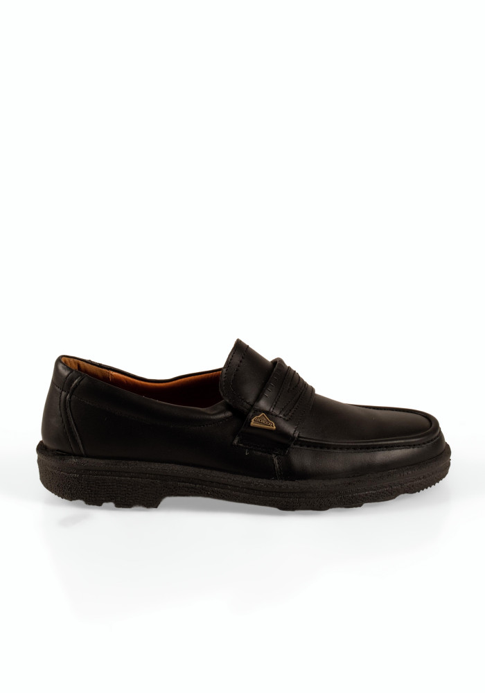 Ανδρικά loafers Boxer μαύρα με δερμάτινη υφή και χοντρή σόλα
