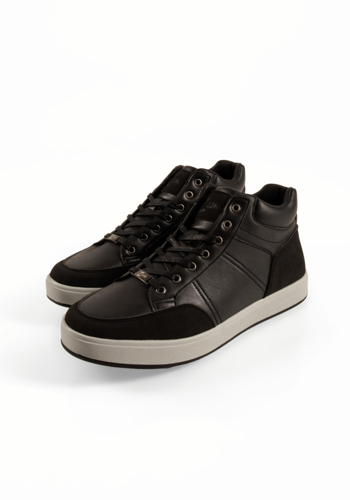 Ανδρικά μποτάκια sneakers Zak μαύρα casual με λευκή σόλα