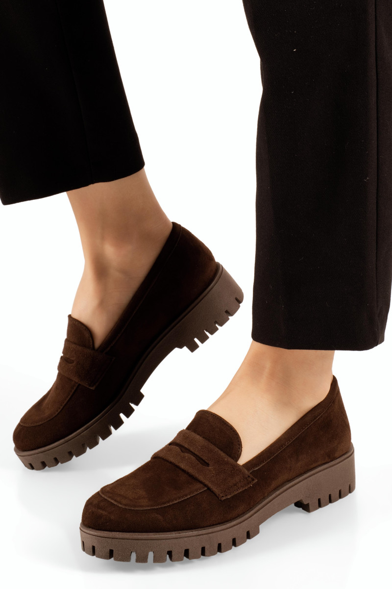 Si Bolleti καφέ σουέτ loafers με τρακτερωτή σόλα