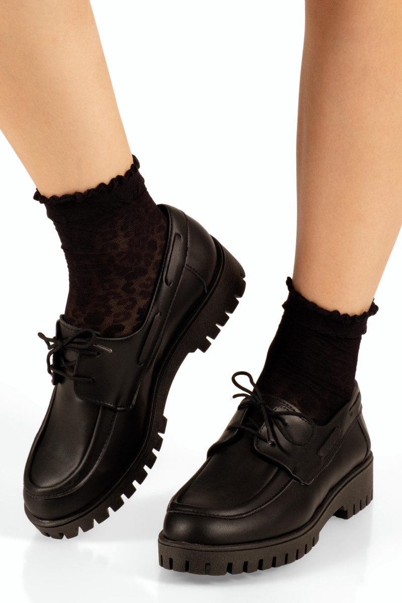 Si Bolleti μαύρα δετά loafers με τρακτερωτή σόλα και ραφές