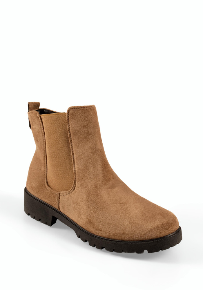 Γυναικεία μποτάκια suede Chelsea με τρακτερωτή σόλα σε πούρο χρώμα