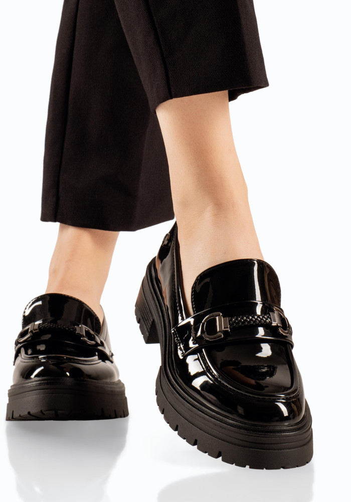 Zak λουστρίνι γυναικεία loafers μαύρα με πλεκτή λεπτομέρεια