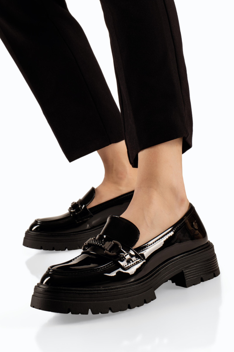 Zak λουστρίνι γυναικεία loafers μαύρα με πλεκτή λεπτομέρεια