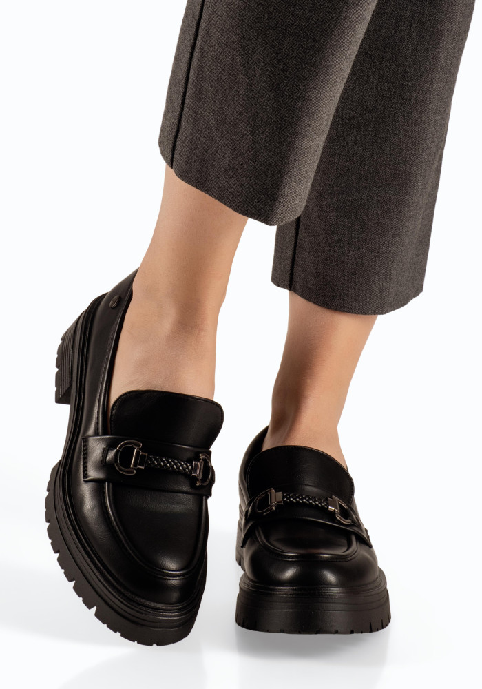 Zak γυναικεία loafers μαύρα με πλεκτή λεπτομέρεια