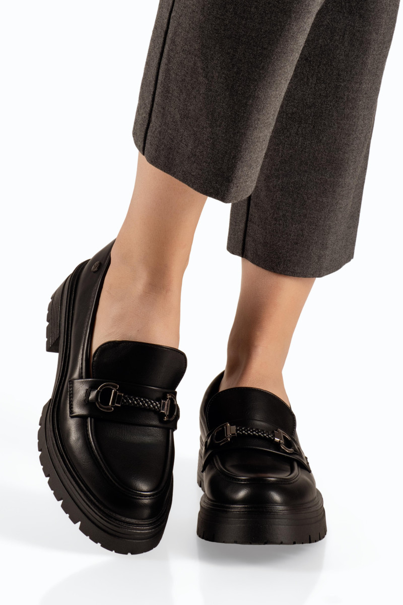 Zak γυναικεία loafers μαύρα με πλεκτή λεπτομέρεια