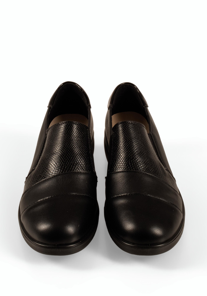 Zak γυναικεία παπούτσια μαύρα slip-on με κροκό λεπτομέρεια και λάστιχο