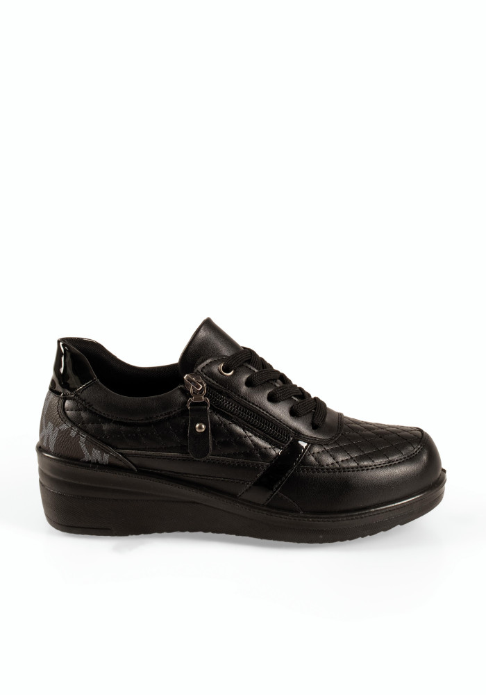 Zak γυναικεία casual sneakers μαύρα με καπιτονέ σχέδιο και πλατφόρμα