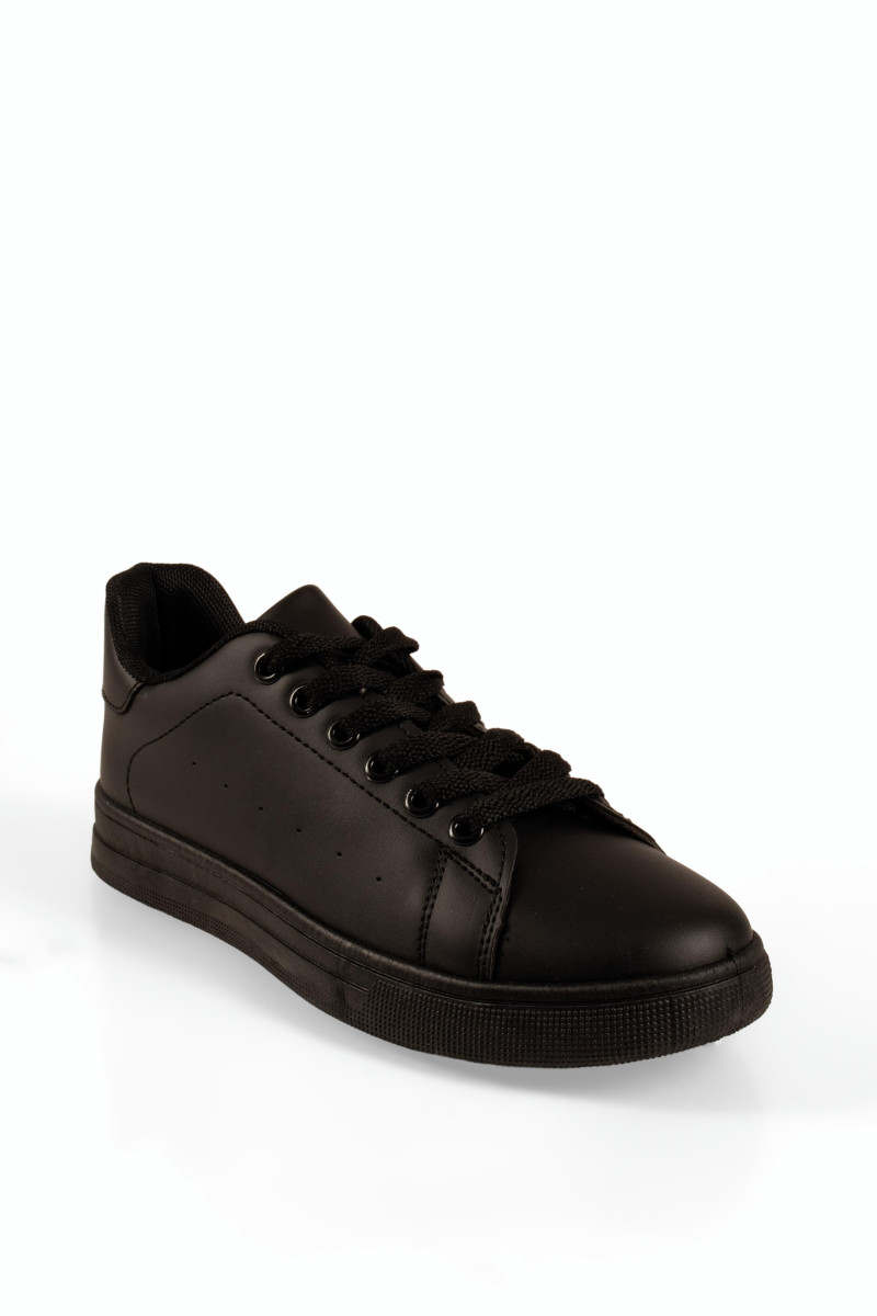 Unisex sneakers μαύρα με κορδόνια και διάτρητες λεπτομέρειες