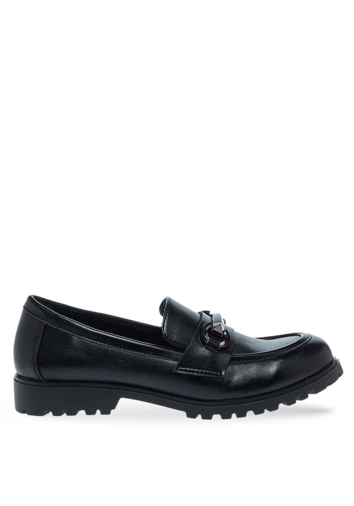 Parex μαύρα γυναικεία loafers με τρακτερωτή σόλα και μεταλλικό διακοσμητικό