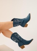 Denim western μπότες με σχέδια με ραφές 396.V08-F
