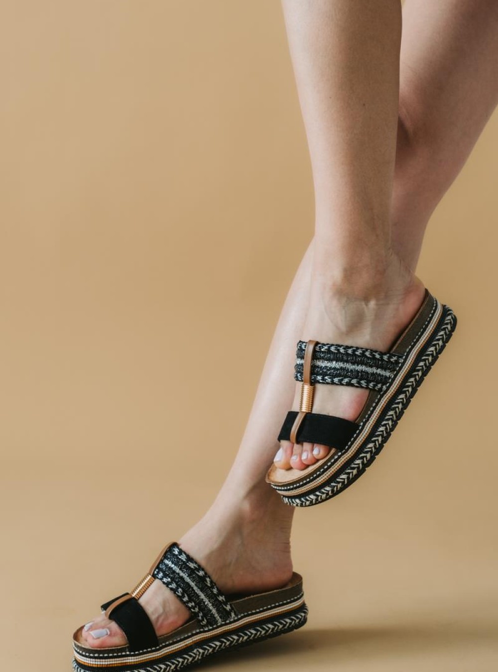 Boho style flatforms με ντυμένη σόλα 413.SX17-C ΜΑΥΡΟ