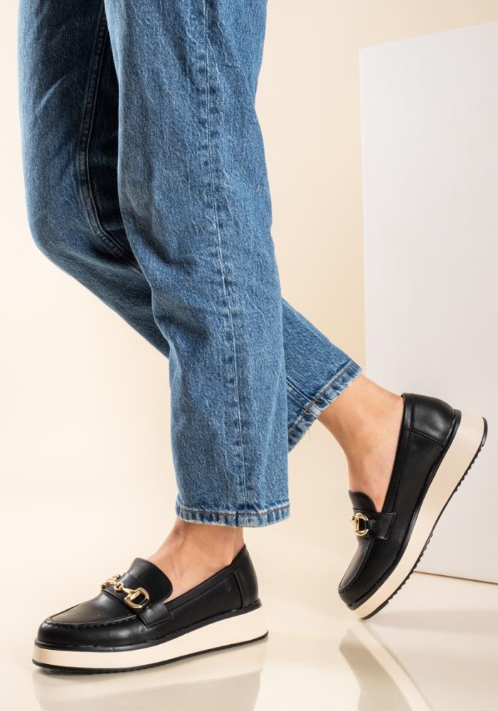 Casual loafers με διακοσμητική αλυσίδα 431.LL1522-L ΜΑΥΡΟ