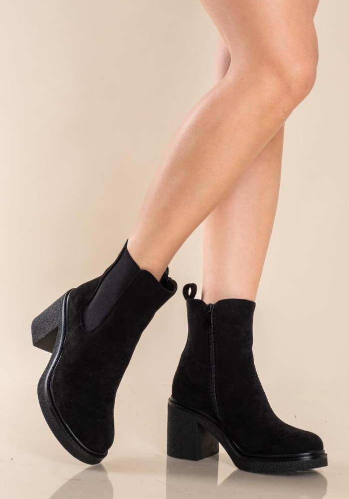 Suede chelsea μποτάκι με χοντρό τακούνι 330.MS2077-L ΜΑΥΡΟ