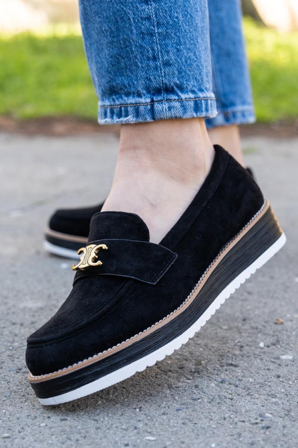 Loafers suede με μεταλλική αγκράφα 330.LL1339-C ΜΑΥΡΟ