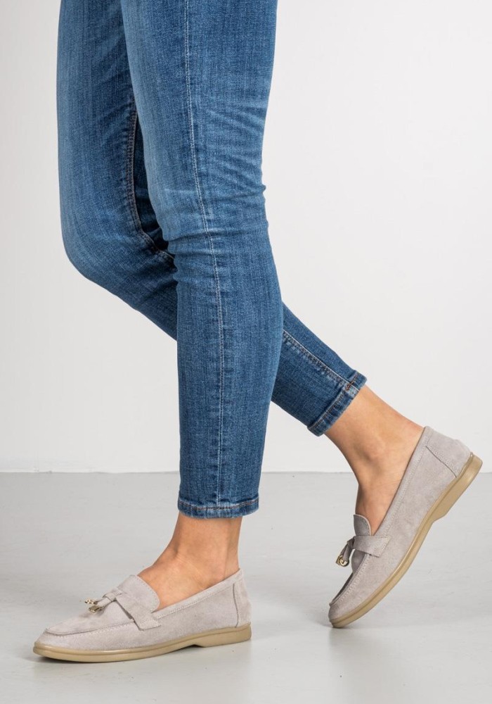 Flat suede loafers με διακοσμητικό 415.122-C ΓΚΡΙ