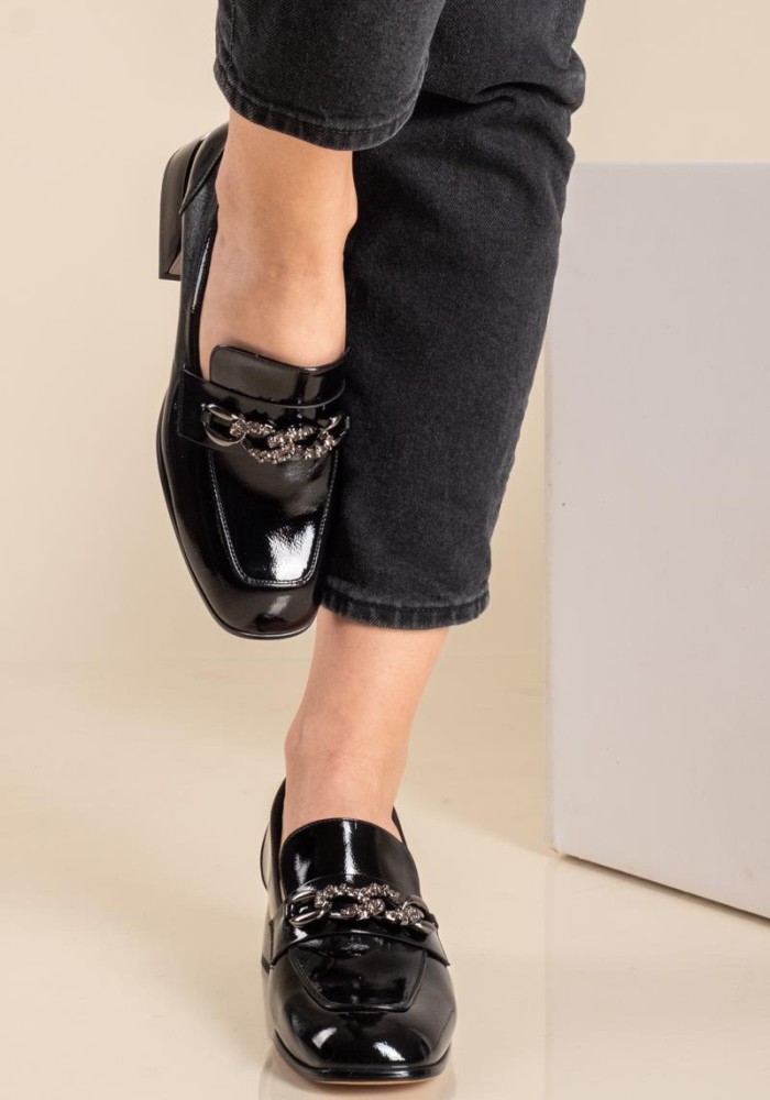 Adams λουστρίνι loafers με τακούνι 004.815-24504-LU ΜΑΥΡΟ
