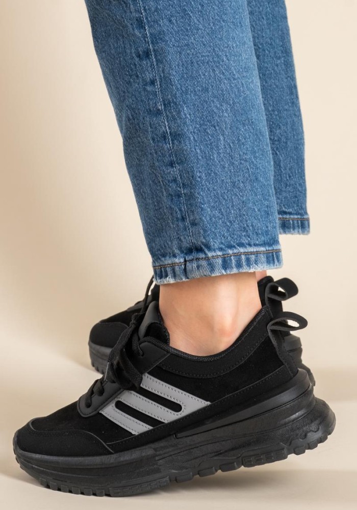 Athletic style sneakers σε συνδυασμό υλικών 431.LY588-L ΜΑΥΡΟ