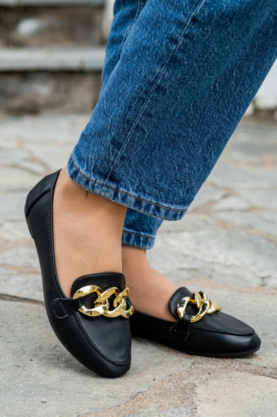 Flat loafers με διακοσμητική αλυσίδα στο μπροστινό μέρος 414.LT2161-L ΜΑΥΡΟ Flat loafers με διακοσμητική αλυσίδα στο μπροστινό μέρος 414.LT2161-L ΜΑΥΡΟ
