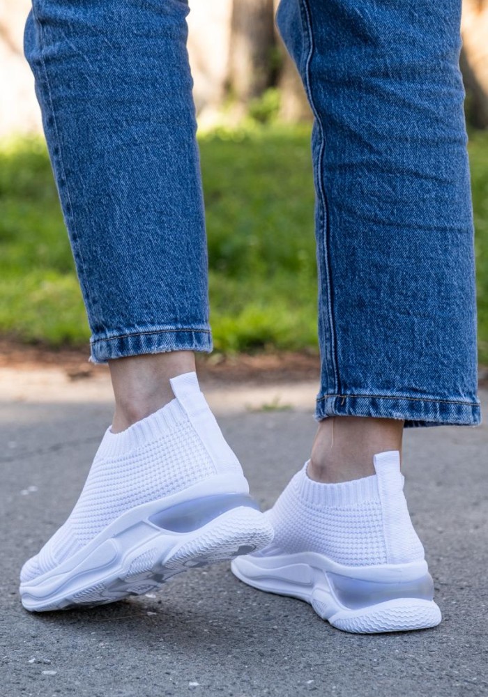 Υφασμάτινο running sneaker τύπου κάλτσα 306.TF157-F ΑΣΠΡΟ