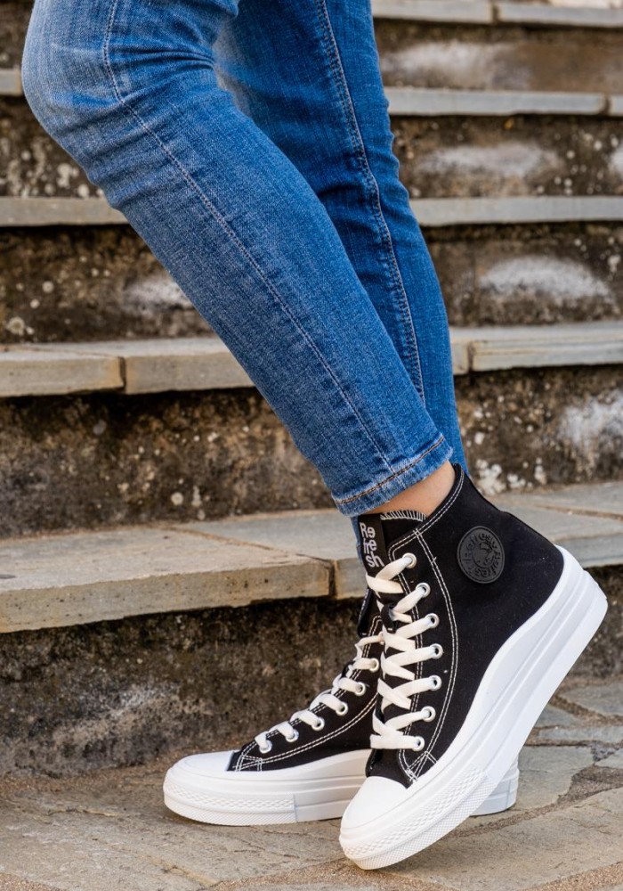 Refresh πάνινα sneakers με διπλή σόλα 395.170676-F ΜΑΥΡΟ
