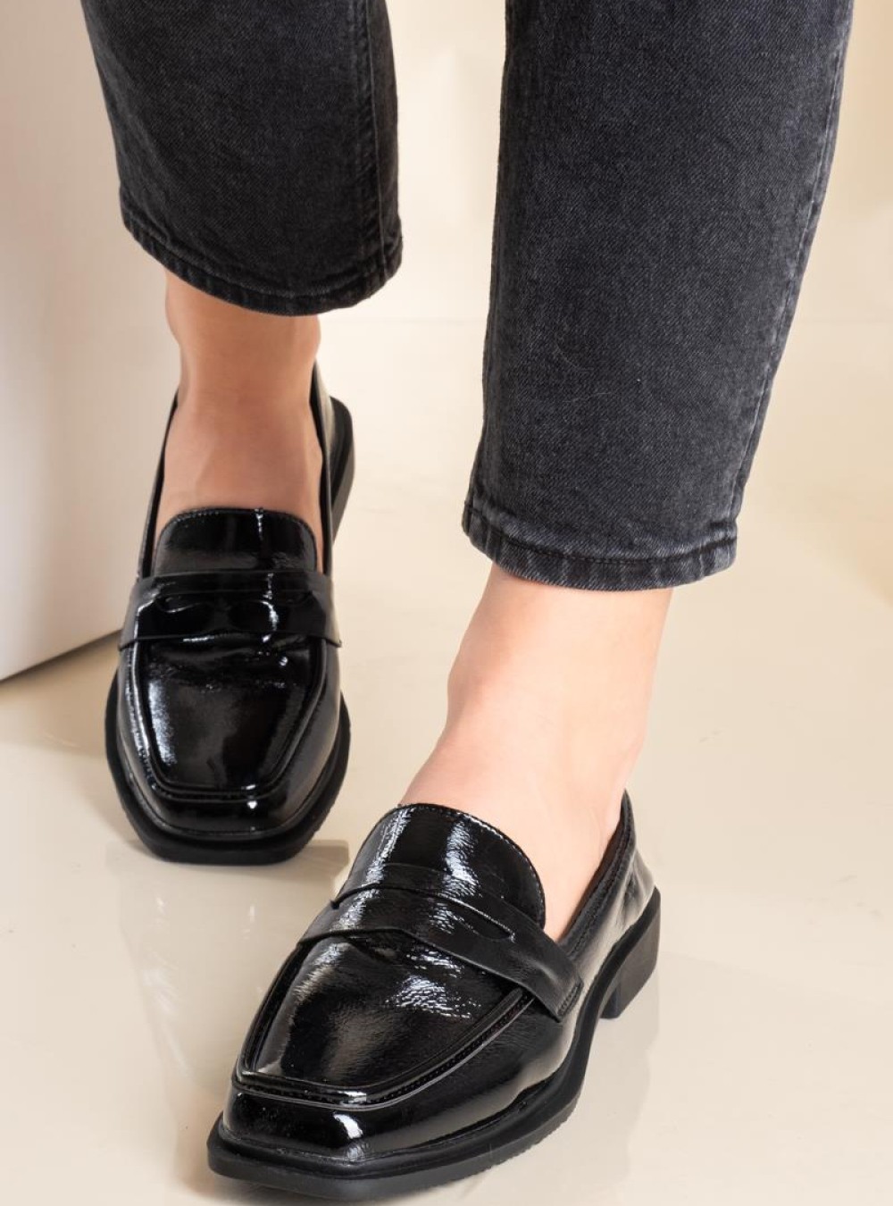 Adams λουστρίνι flat loafers 004.911-24506-LU ΜΑΥΡΟ Adams λουστρίνι flat loafers 004.911-24506-LU ΜΑΥΡΟ