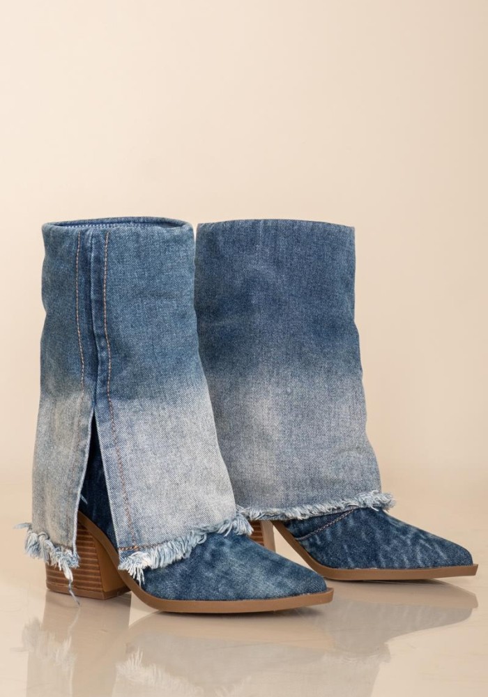 Denim western μποτάκια με ξέφτια 396.J6152-F JEAN