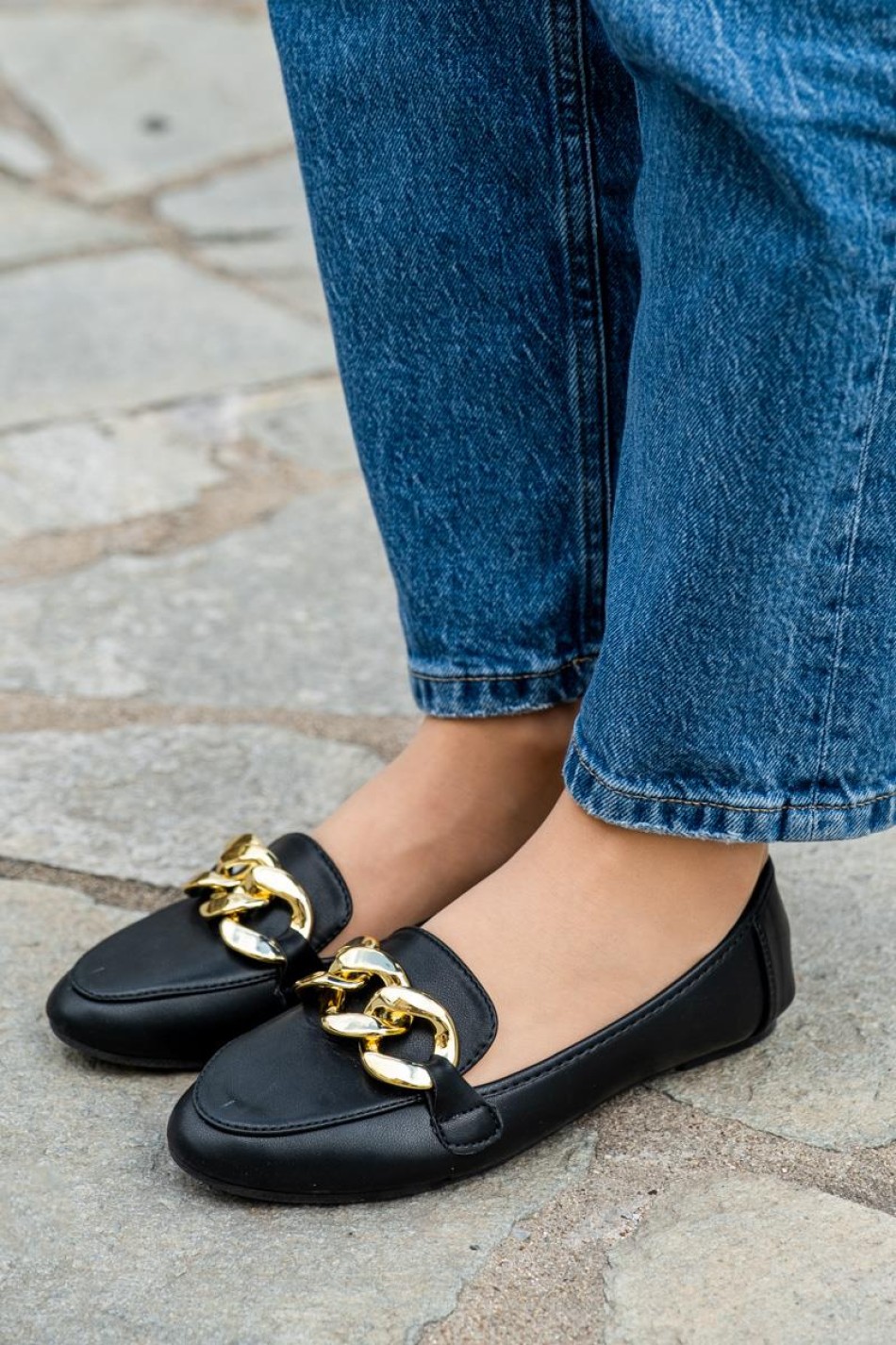 Flat loafers με διακοσμητική αλυσίδα στο μπροστινό μέρος 414.LT2161-L ΜΑΥΡΟ Flat loafers με διακοσμητική αλυσίδα στο μπροστινό μέρος 414.LT2161-L ΜΑΥΡΟ