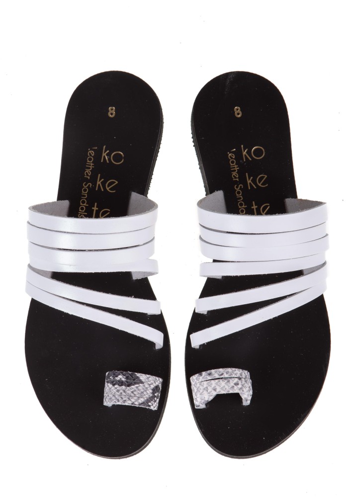 Flat σανδάλια 383.080-LEATHER ΑΣΠΡΟ