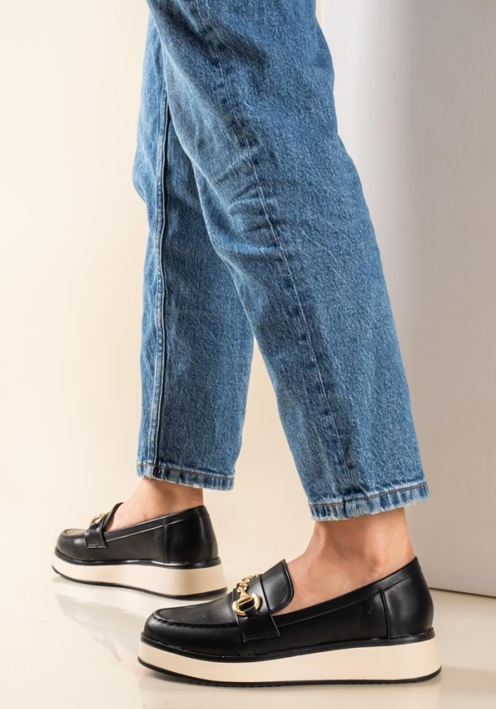 Casual loafers με διακοσμητική αλυσίδα 431.LL1522-L ΜΑΥΡΟ