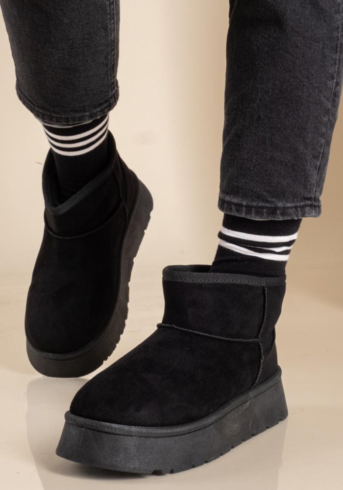 Blondie suede μποτάκια με εσωτερική γούνα 202.SD07026-C ΜΑΥΡΟ