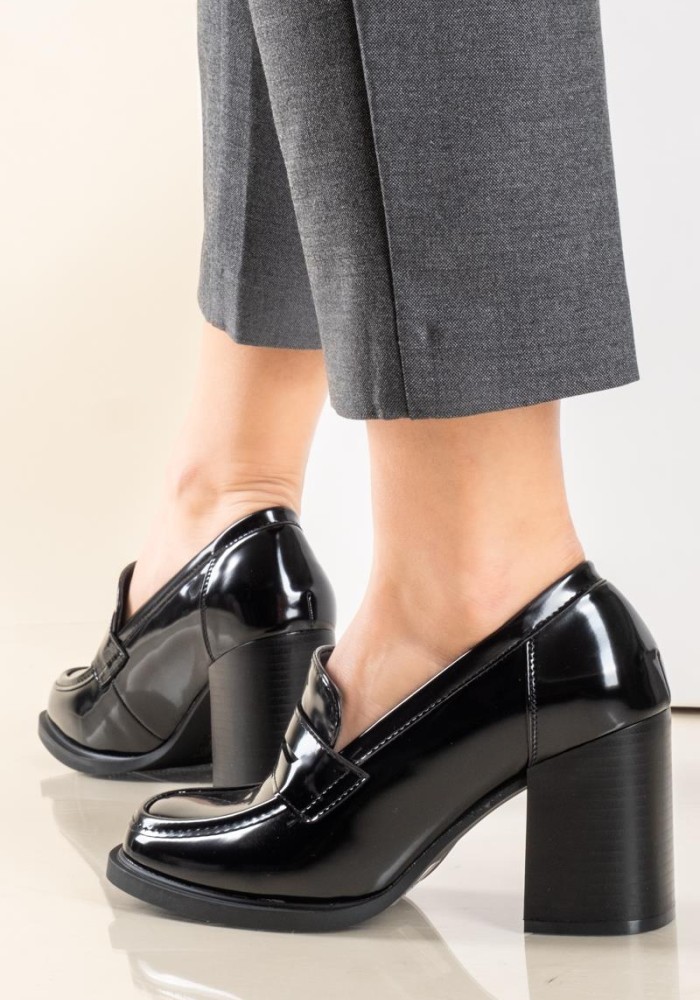 ADAMS Λουστρίνι loafers με χοντρό τακούνι 004.829-24536-LU ΜΑΥΡΟ