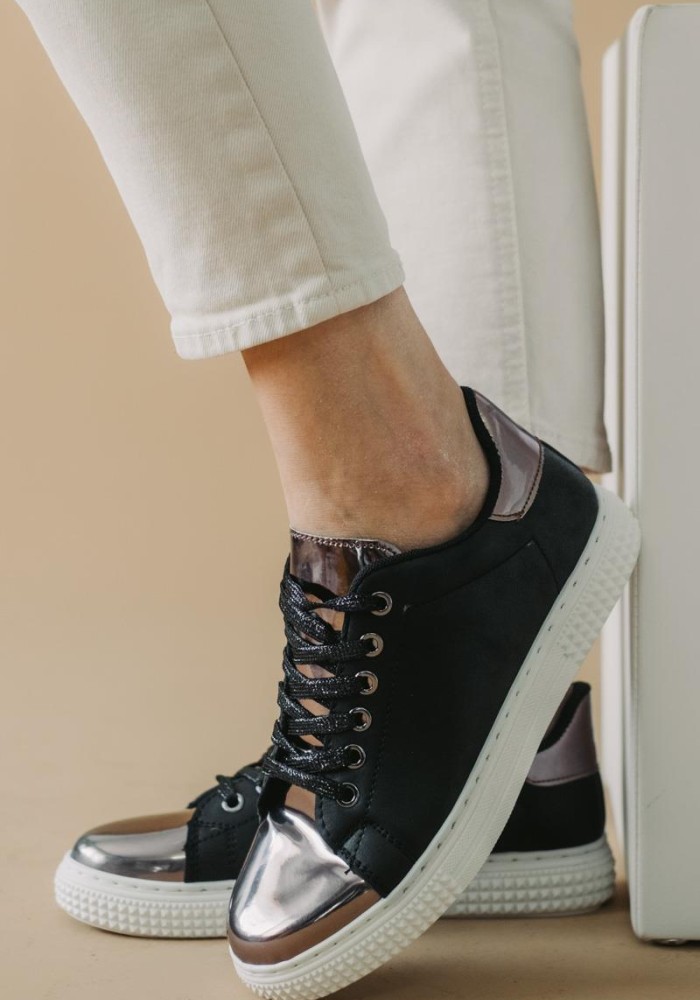 Tennis sneakers με mirror effect 330.BK09-L ΜΑΥΡΟ/ΑΣΠΡΟ
